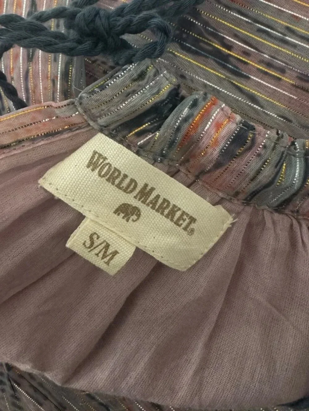 World Market Metallic Stripe Halter Midi Dress S/M Pink Gray Boho - Picture 3 of 7